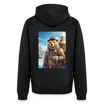 Steampunk Winterlandschaft Bär 1.7 - Unisex Premium Bio Zip Hoodie - Schwarz - Hinten - Nico (187cm)