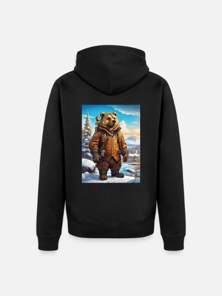 Steampunk Winter Landscape Bear 1.8 - Unisex Premium Organic Zip Hoodie - black