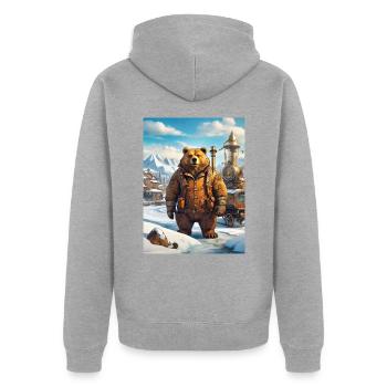 Steampunk Winter Landscape Bear 1.12 - Unisex Premium Organic Zip Hoodie - heather grey - Back - Nico (187cm)
