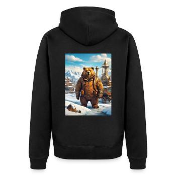 Steampunk Winterlandschaft Bär 1.12 - Unisex Premium Bio Zip Hoodie - Schwarz - Hinten - Nico (187cm)