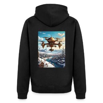 Steampunk Winter Landscape Drone 1.1 - Unisex Premium Organic Zip Hoodie - black - Back - Nico (187cm)