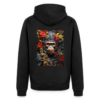 Gruselige Pflanzen Affe 1.7 - Unisex Premium Bio Zip Hoodie - Schwarz - Hinten - Nico (187cm)