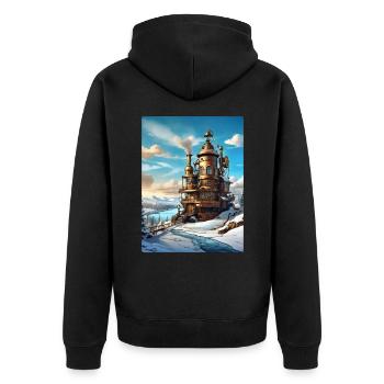 Paysage d’hiver steampunk 1.10 - Veste à capuche bio Premium Unisexe - noir - Dos - Nico (187cm)
