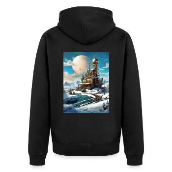 Paysage d’hiver steampunk 1.6 - Veste à capuche bio Premium Unisexe - noir - Dos - Nico (187cm)