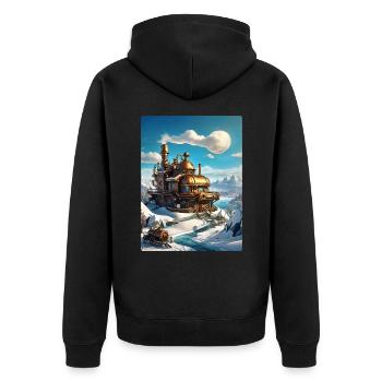 Pays des merveilles d’hiver steampunk 1.7 - Veste à capuche bio Premium Unisexe - noir - Dos - Nico (187cm)