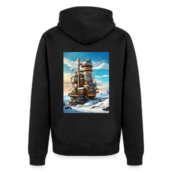 Paysage d’hiver steampunk 1.12 - Veste à capuche bio Premium Unisexe - noir - Dos - Nico (187cm)