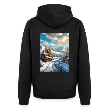 Paysage d’hiver steampunk 1.8 - Veste à capuche bio Premium Unisexe - noir - Dos - Nico (187cm)