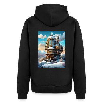 Paysage d’hiver steampunk 1.11 - Veste à capuche bio Premium Unisexe - noir - Dos - Nico (187cm)