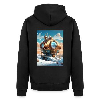 Paysage d’hiver steampunk 1.14 - Veste à capuche bio Premium Unisexe - noir - Dos - Nico (187cm)