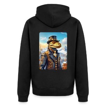 Steampunk Winterlandschaft Dino 1.7 - Unisex Premium Bio Zip Hoodie - Schwarz - Hinten - Nico (187cm)