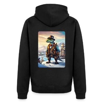Steampunk Winterlandschaft Dino 1.3 - Unisex Premium Bio Zip Hoodie - Schwarz - Hinten - Nico (187cm)