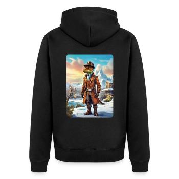 Steampunk Winterlandschaft Dino 1.4 - Unisex Premium Bio Zip Hoodie - Schwarz - Hinten - Nico (187cm)