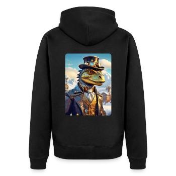Steampunk Winterlandschaft Dino 1.12 - Unisex Premium Bio Zip Hoodie - Schwarz - Hinten - Nico (187cm)