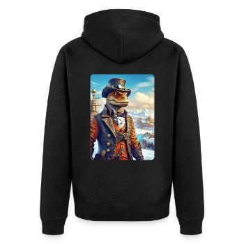 Steampunk Winterlandschaft Dino 1.11 - Unisex Premium Bio Zip Hoodie - Schwarz - Hinten - Nico (187cm)
