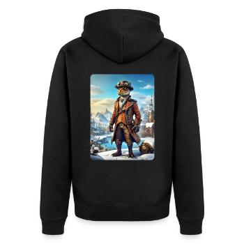 Steampunk Winterlandschaft Dino 1.14 - Unisex Premium Bio Zip Hoodie - Schwarz - Hinten - Nico (187cm)