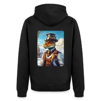 Steampunk paysage d’hiver Dino 1.17 - Veste à capuche bio Premium Unisexe - noir - Dos - Nico (187cm)