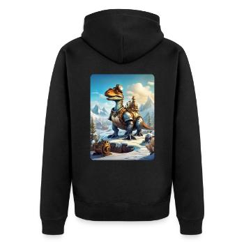 Steampunk Winterlandschaft Dino 1.1 - Unisex Premium Bio Zip Hoodie - Schwarz - Hinten - Nico (187cm)