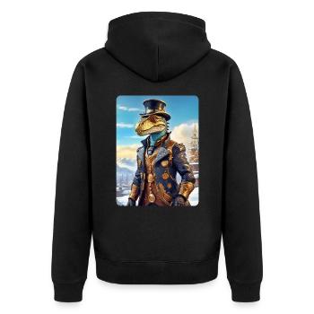 Steampunk Winterlandschaft Dino 1.5 - Unisex Premium Bio Zip Hoodie - Schwarz - Hinten - Nico (187cm)
