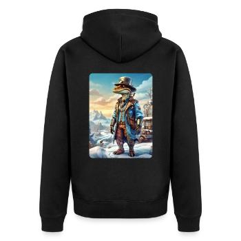 Steampunk Winterlandschaft Dino 1.6 - Unisex Premium Bio Zip Hoodie - Schwarz - Hinten - Nico (187cm)