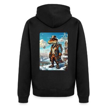 Steampunk Winterlandschaft Dino 1.10 - Unisex Premium Bio Zip Hoodie - Schwarz - Hinten - Nico (187cm)