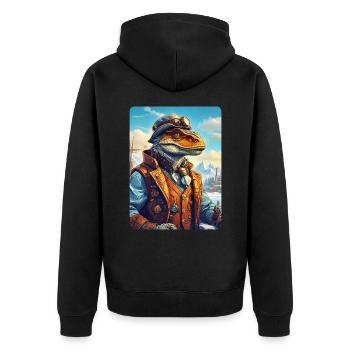 Steampunk Winterlandschaft Dino 1.2 - Unisex Premium Bio Zip Hoodie - Schwarz - Hinten - Nico (187cm)