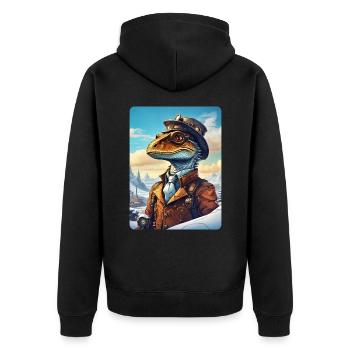 Steampunk Winterlandschaft Dino 1.9 - Unisex Premium Bio Zip Hoodie - Schwarz - Hinten - Nico (187cm)