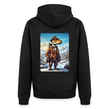 Steampunk Winterlandschaft Dino 1.15 - Unisex Premium Bio Zip Hoodie - Schwarz - Hinten - Nico (187cm)
