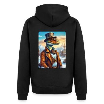 Steampunk Winterlandschaft Dino 1.18 - Unisex Premium Bio Zip Hoodie - Schwarz - Hinten - Nico (187cm)