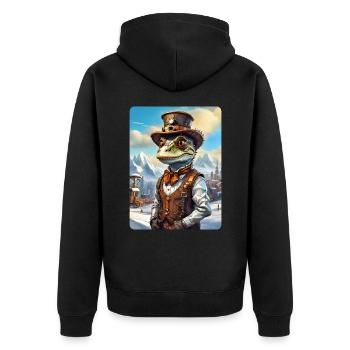 Steampunk Winterlandschaft Dino 1.16 - Unisex Premium Bio Zip Hoodie - Schwarz - Hinten - Nico (187cm)
