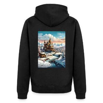 Paysage d’hiver steampunk 1.15 - Veste à capuche bio Premium Unisexe - noir - Dos - Nico (187cm)