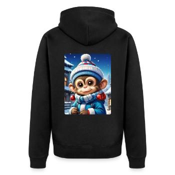 Anime Winterlandschaft Affe 1.5 - Unisex Premium Bio Zip Hoodie - Schwarz - Hinten - Nico (187cm)