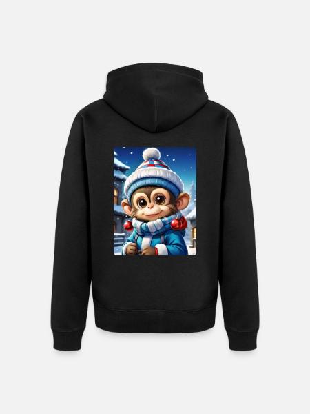 Anime Winterlandschaft Affe 1.5 - Unisex Premium Bio Zip Hoodie - Schwarz