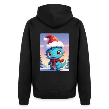 Anime Winterlandschaft Dino 1.1 - Unisex Premium Bio Zip Hoodie - Schwarz - Hinten - Nico (187cm)