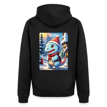 Anime Winterlandschaft Dino 1.4 - Unisex Premium Bio Zip Hoodie - Schwarz - Hinten - Nico (187cm)