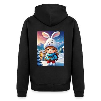 Anime Winterlandschaft Hase 1.8 - Unisex Premium Bio Zip Hoodie - Schwarz - Hinten - Nico (187cm)