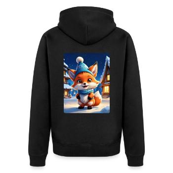 Anime Winterlandschaft Fuchs 1.5 - Unisex Premium Bio Zip Hoodie - Schwarz - Hinten - Nico (187cm)