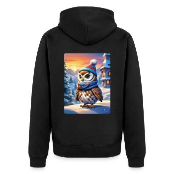Anime Winterlandschaft Eule 1.9 - Unisex Premium Bio Zip Hoodie - Schwarz - Hinten - Nico (187cm)