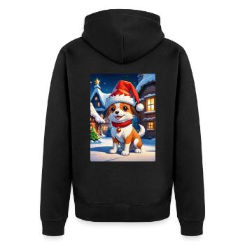 Anime Winterlandschaft Hund 1.4 - Unisex Premium Bio Zip Hoodie - Schwarz - Hinten - Nico (187cm)