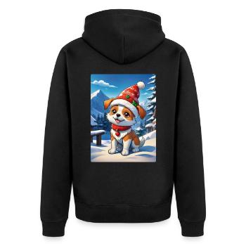 Anime Winterlandschaft Hund 1.9 - Unisex Premium Bio Zip Hoodie - Schwarz - Hinten - Nico (187cm)