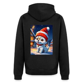 Anime Winterlandschaft Hund 1.7 - Unisex Premium Bio Zip Hoodie - Schwarz - Hinten - Nico (187cm)