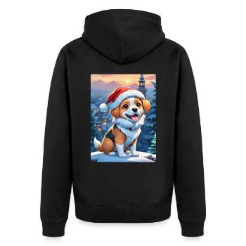Anime Winterlandschaft Hund 1.8 - Unisex Premium Bio Zip Hoodie - Schwarz - Hinten - Nico (187cm)