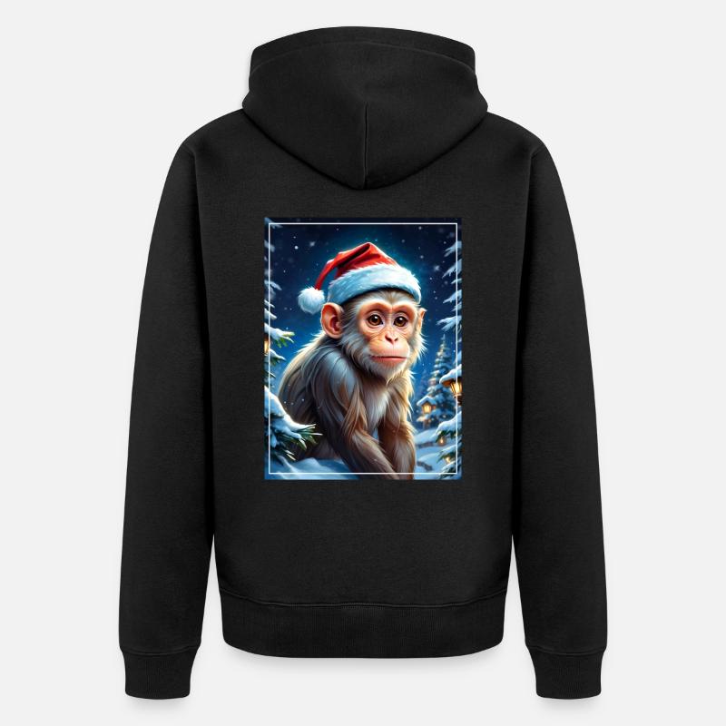 Singe Paysage D’hiver 1.15 - Veste à capuche bio Premium Unisexe - noir