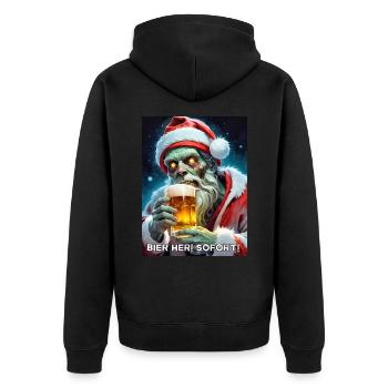 Weinachten Zombie Bier 2.2 - Unisex Premium Bio Zip Hoodie - Schwarz - Hinten - Nico (187cm)
