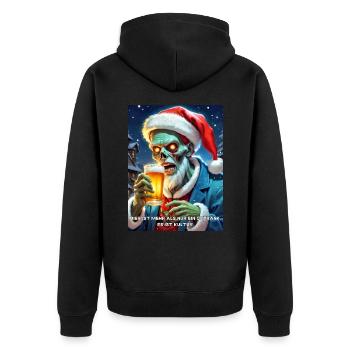 Weinachten Zombie Bier 2.5 - Unisex Premium Bio Zip Hoodie - Schwarz - Hinten - Nico (187cm)