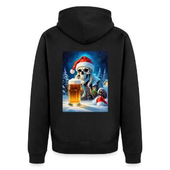 Weihnachten Skull Bier 1.2 - Unisex Premium Bio Zip Hoodie - Schwarz - Hinten - Nico (187cm)