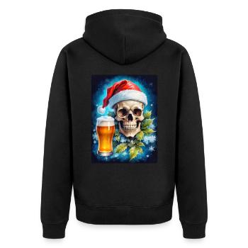 Weihnachten Skull Bier 1.3 - Unisex Premium Bio Zip Hoodie - Schwarz - Hinten - Nico (187cm)