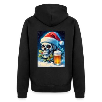 Weihnachten Skull Bier 1.7 - Unisex Premium Bio Zip Hoodie - Schwarz - Hinten - Nico (187cm)