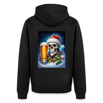 Weihnachten Skull Bier 1.8 - Unisex Premium Bio Zip Hoodie - Schwarz - Hinten - Nico (187cm)