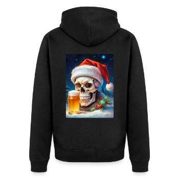 Weihnachten Skull Bier 1.10 - Unisex Premium Bio Zip Hoodie - Schwarz - Hinten - Nico (187cm)