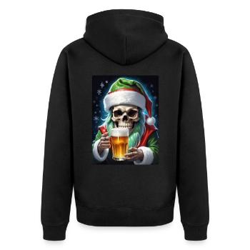 Weihnachten Skull Bier 1.4 - Unisex Premium Bio Zip Hoodie - Schwarz - Hinten - Nico (187cm)